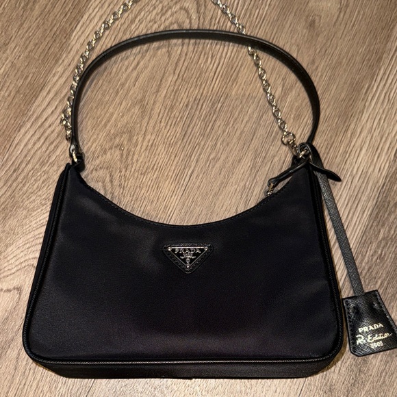 Prada Handbags - Prada Black Nylon Shoulder Bag with Chain Strap